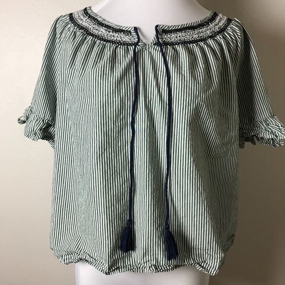 Etam Tops - Etam Weekend Smocked Cropped Ruffle Top